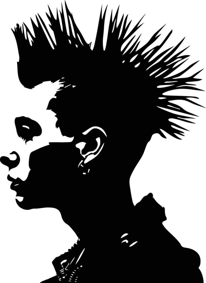 ai generado silueta punk hombre cabeza piel cabeza negro color solamente lleno cuerpo vector