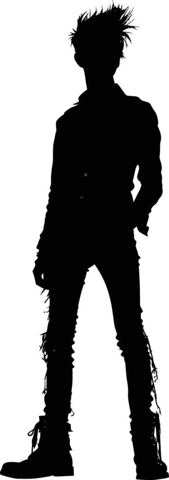 AI generated Silhouette punk man skin head black color only full body vector