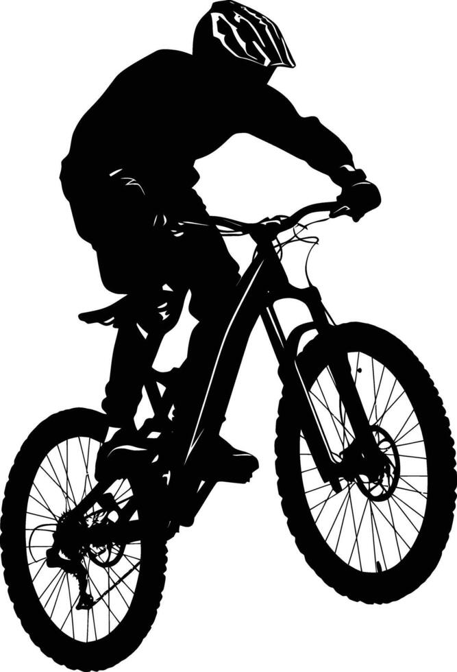 AI generated Silhouette mountain bike jumps in the air black color only vector
