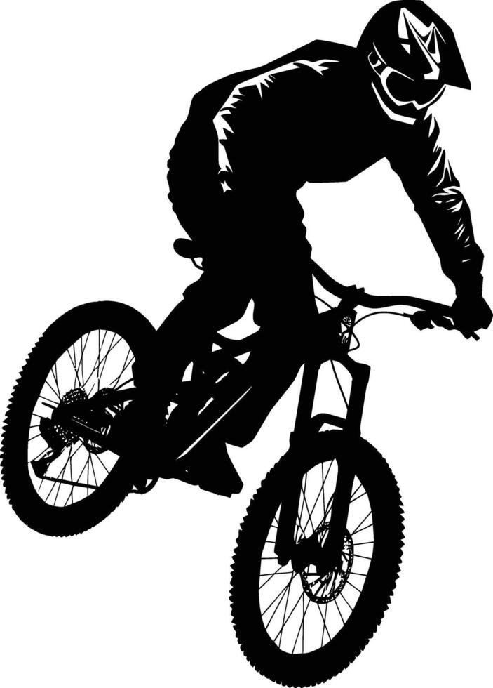 AI generated Silhouette mountain bike jumps in the air black color only vector