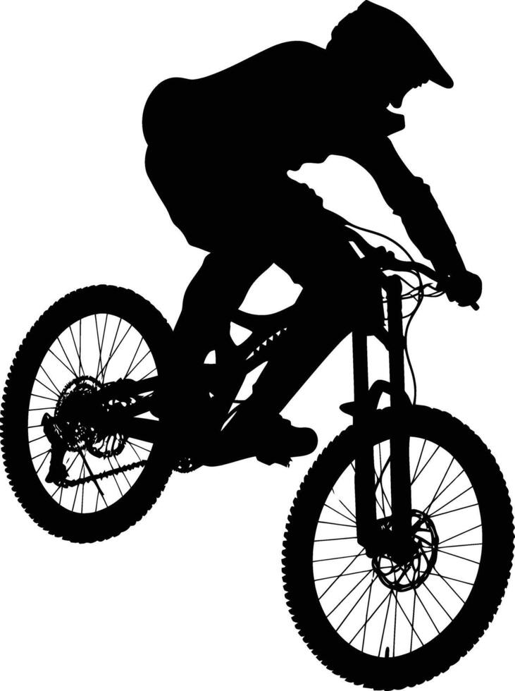 AI generated Silhouette mountain bike jumps in the air black color only vector
