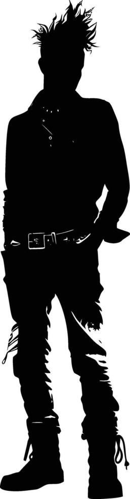 AI generated Silhouette punk man skin head black color only full body vector