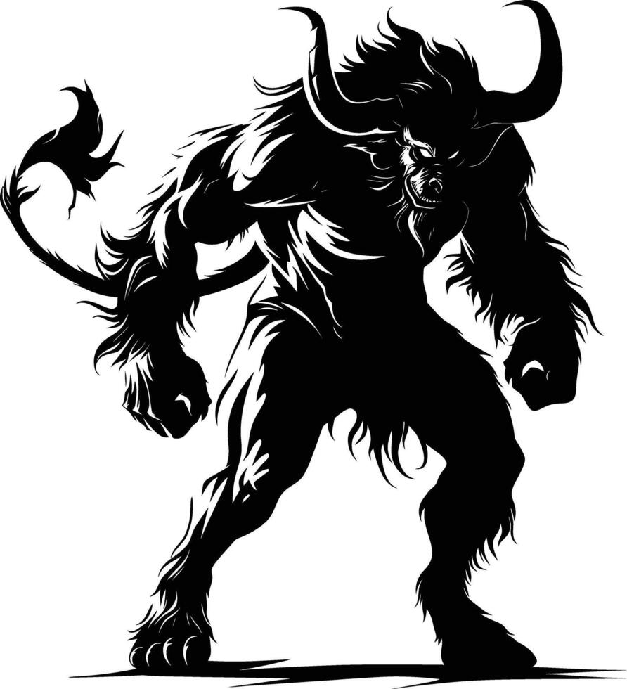 AI generated Silhouette Minotaur the Mythical Creature black color only vector