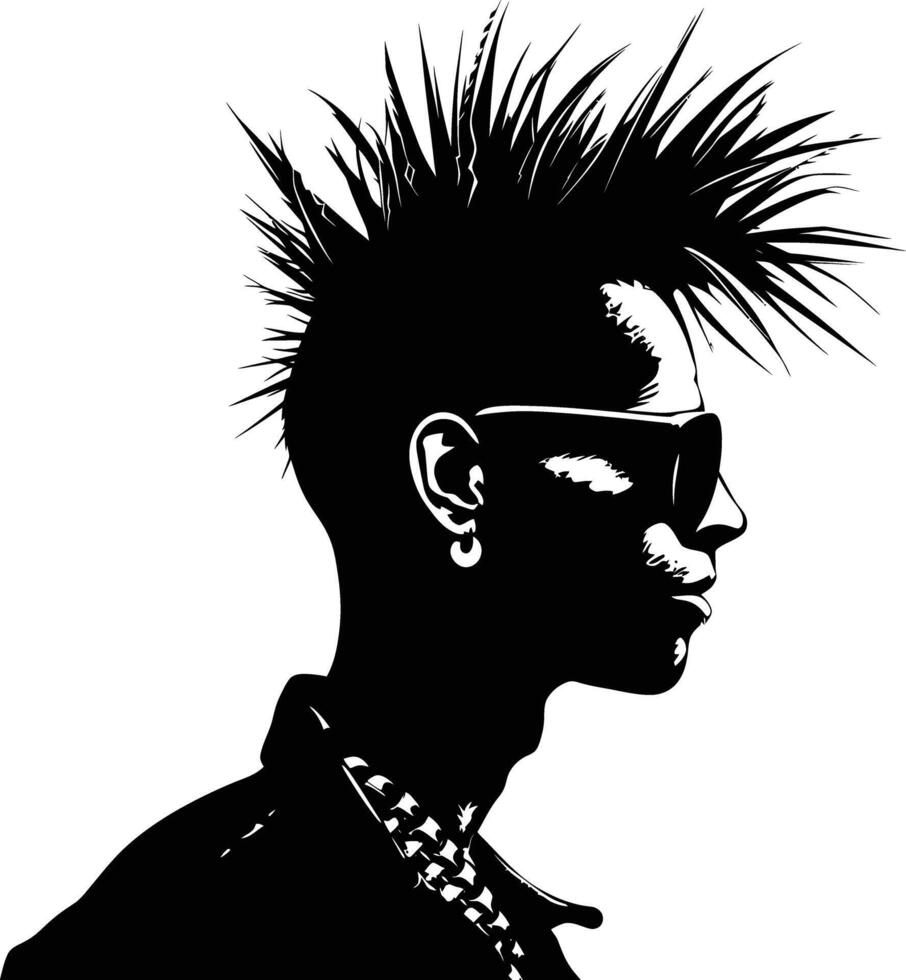 AI generated Silhouette punk man head skin head black color only full body vector