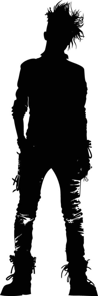 AI generated Silhouette punk man skin head black color only full body vector