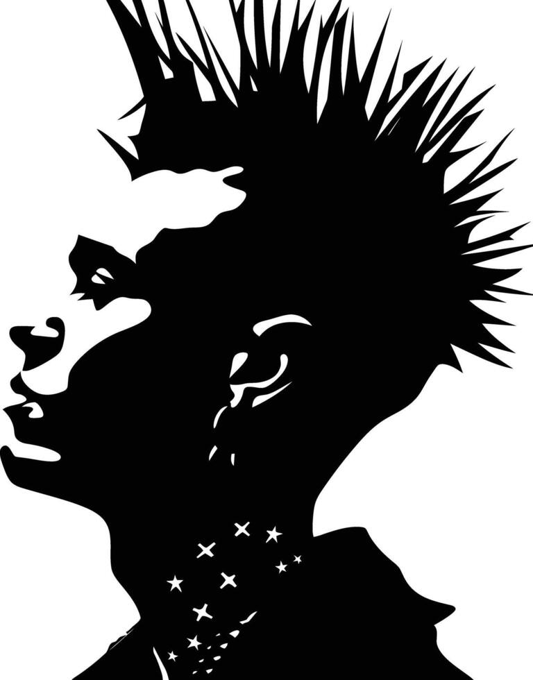 ai generado silueta punk hombre cabeza piel cabeza negro color solamente lleno cuerpo vector