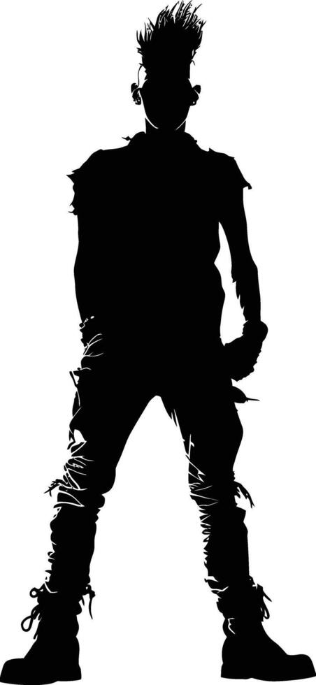 AI generated Silhouette punk man skin head black color only full body vector