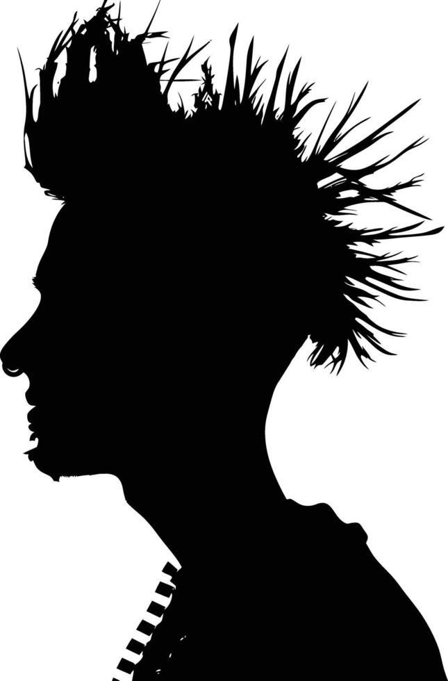 AI generated Silhouette punk man head skin head black color only full body vector