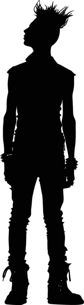 AI generated Silhouette punk man skin head black color only full body vector