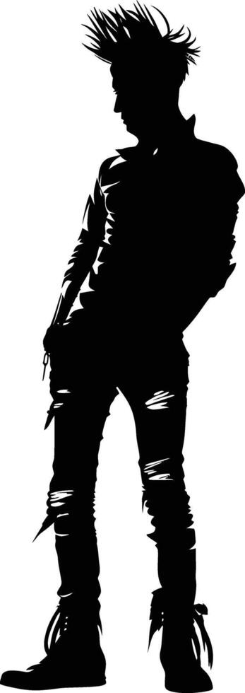 AI generated Silhouette punk man skin head black color only full body vector