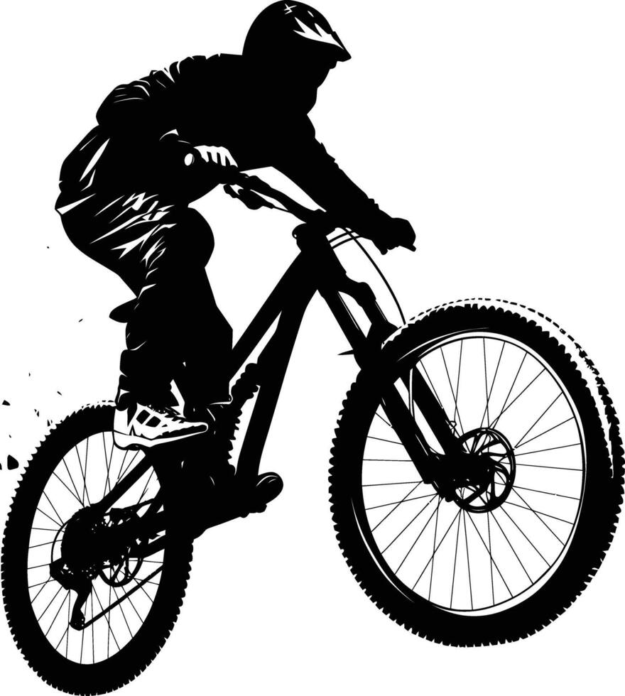 AI generated Silhouette mountain bike jumps in the air black color only vector