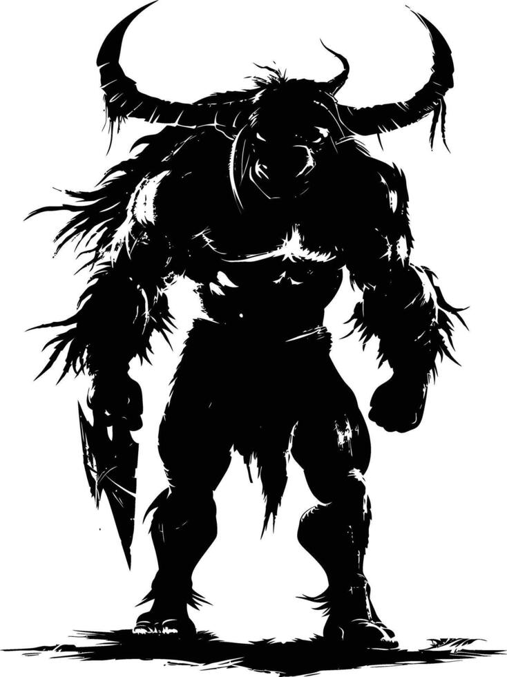 AI generated Silhouette Minotaur the Mythical Creature black color only vector