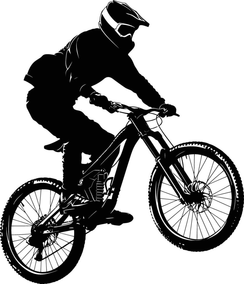 AI generated Silhouette mountain bike jumps in the air black color only vector