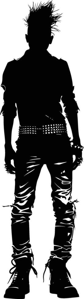 AI generated Silhouette punk man skin head black color only full body vector