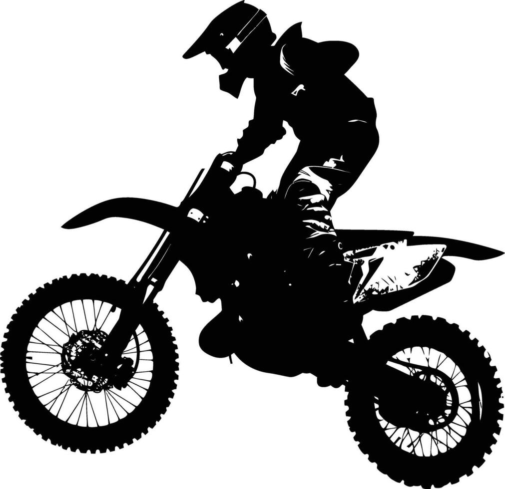 AI generated Silhouette Motocross jumps in the air black color only vector