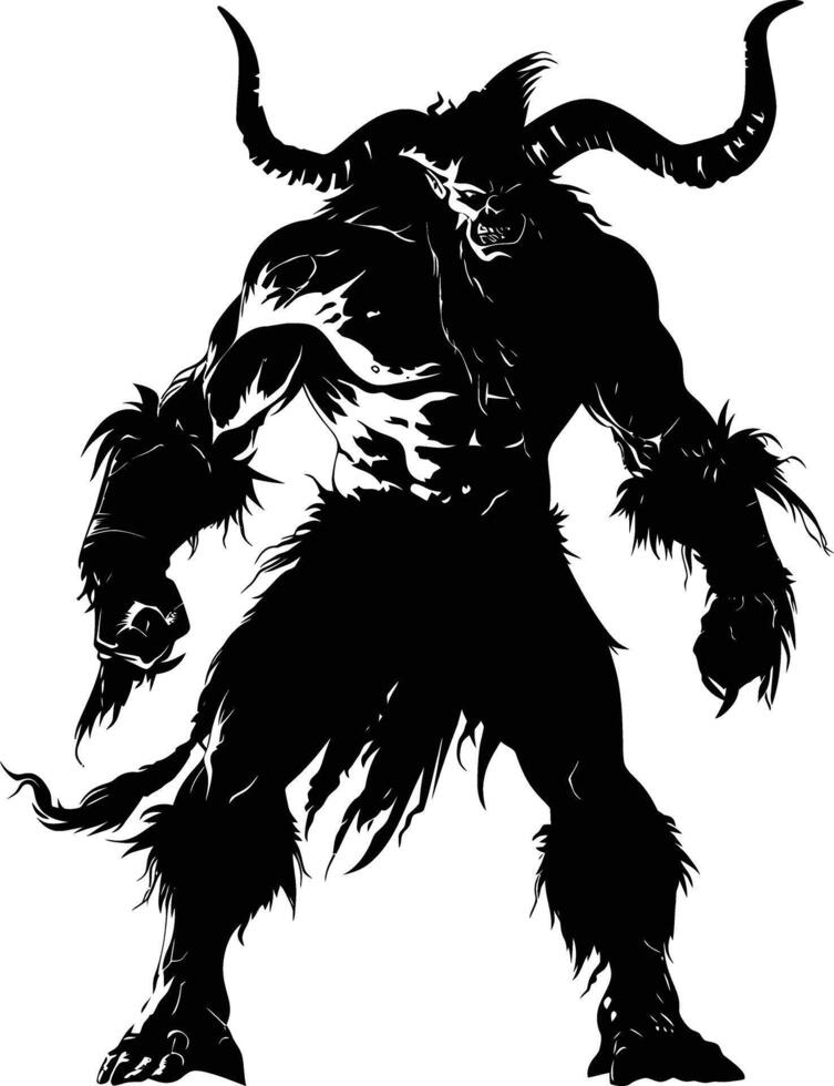 AI generated Silhouette Minotaur the Mythical Creature black color only vector