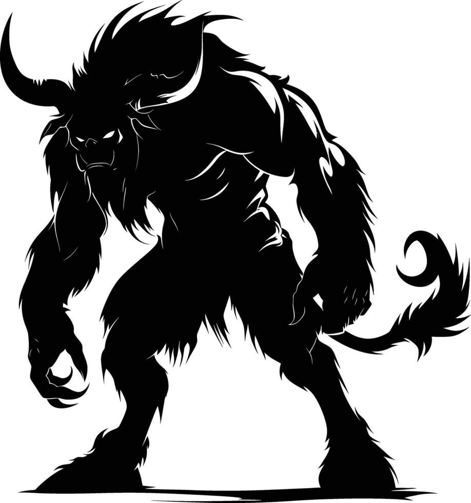 AI generated Silhouette Minotaur the Mythical Creature black color only vector