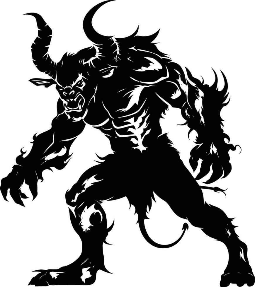 AI generated Silhouette Minotaur the Mythical Creature black color only vector