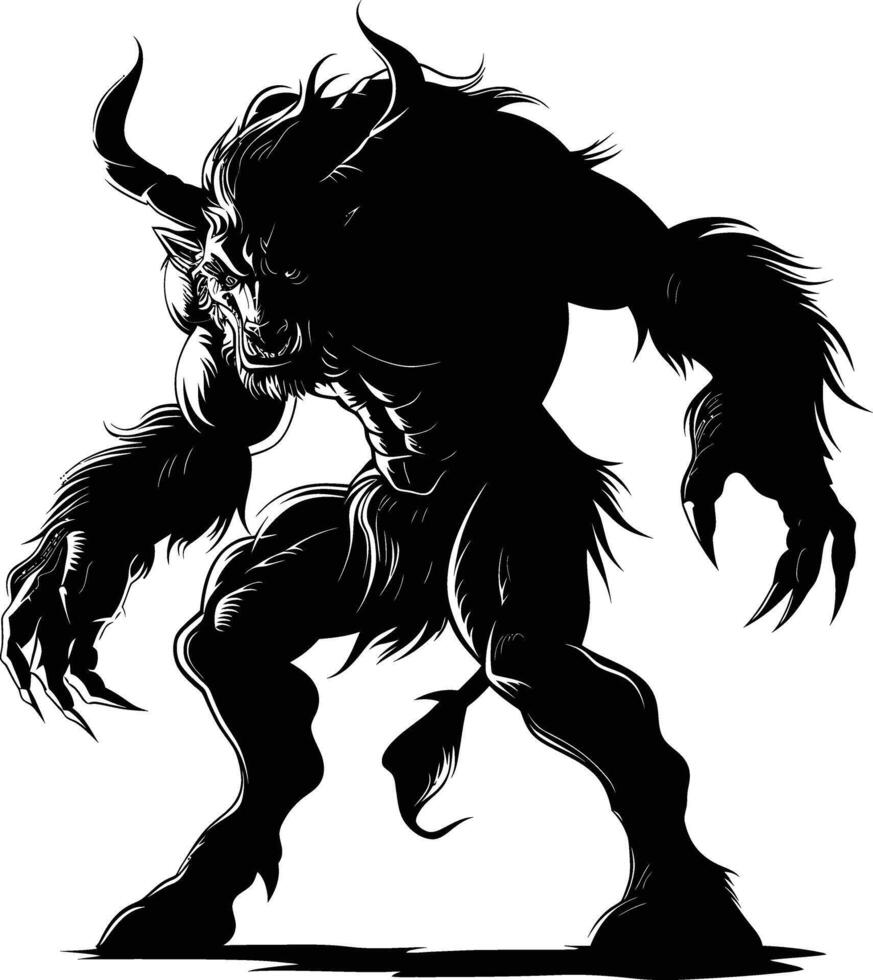 AI generated Silhouette Minotaur the Mythical Creature black color only vector