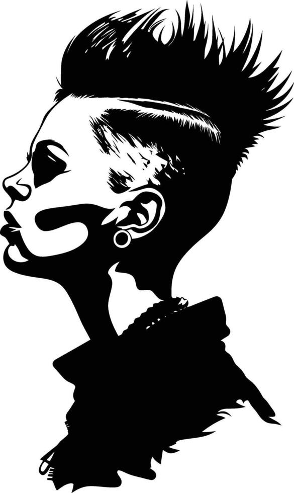 ai generado silueta punk dama mujer piel cabeza negro color solamente vector