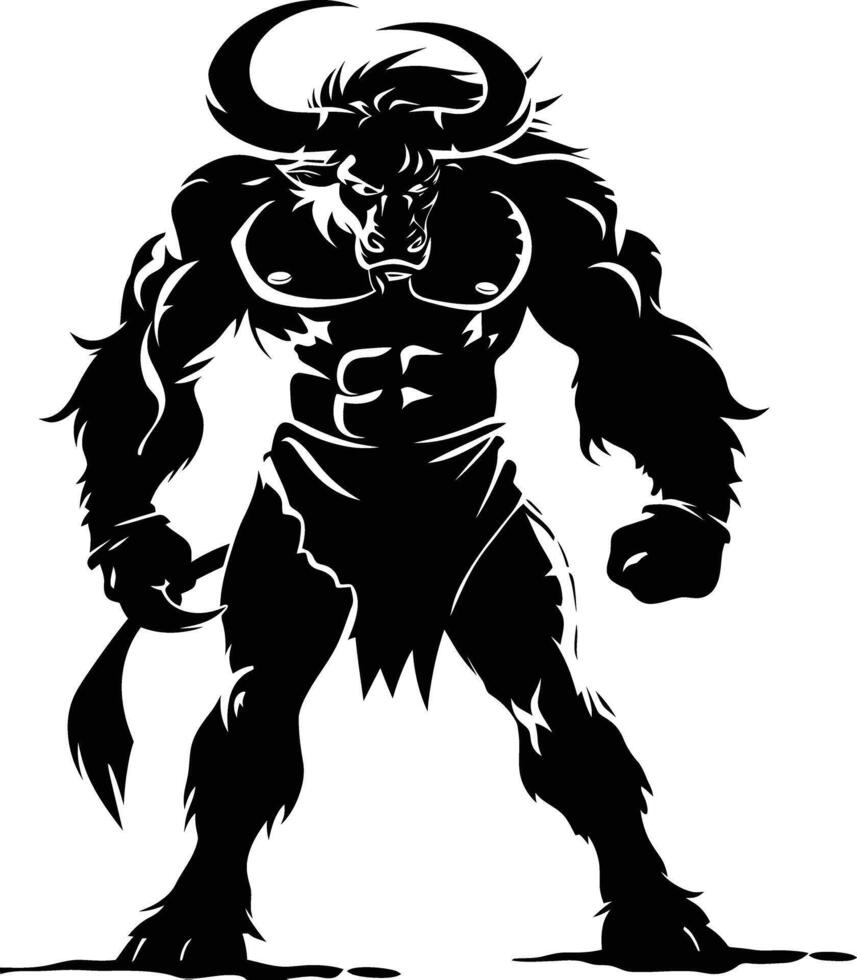 AI generated Silhouette Minotaur the Mythical Creature black color only vector