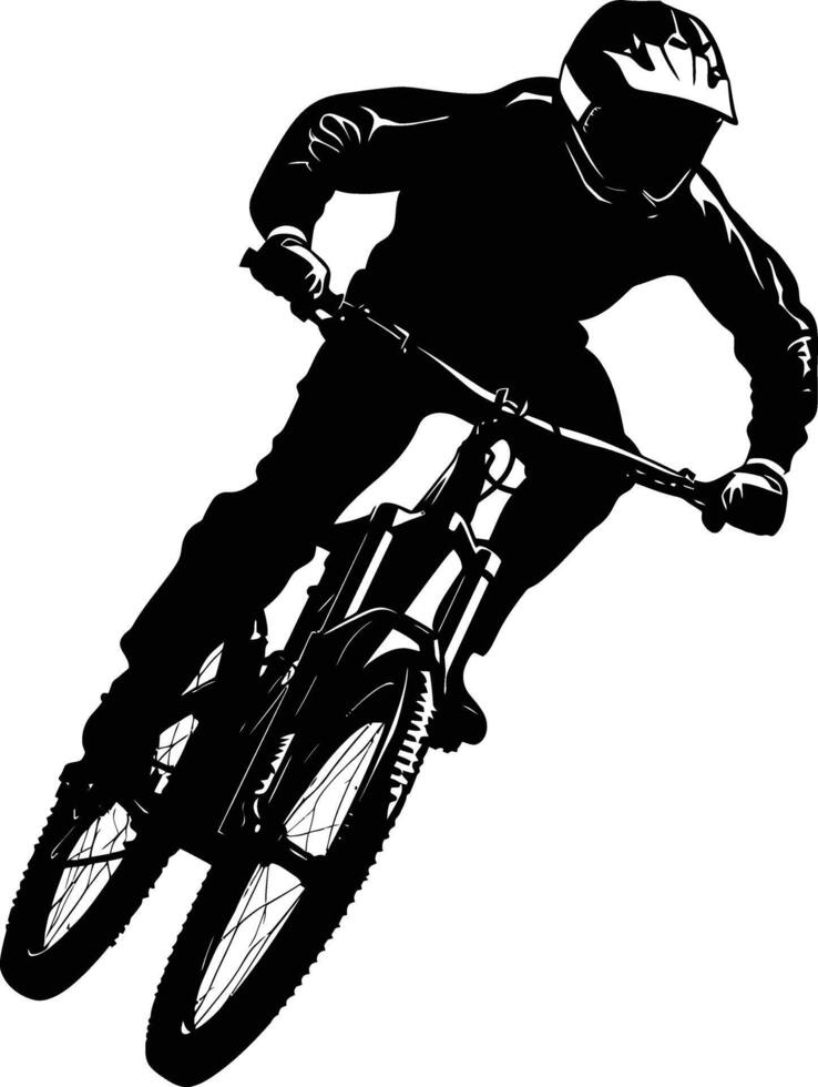 AI generated Silhouette mountain bike jumps in the air black color only vector