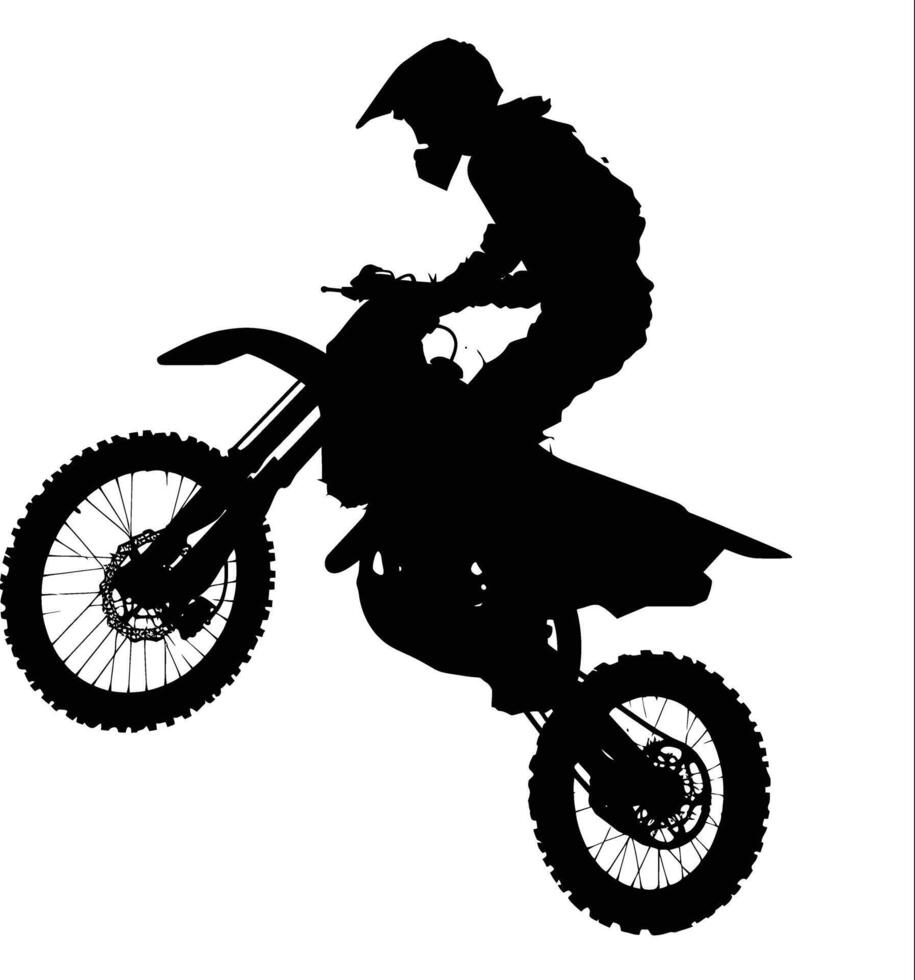 AI generated Silhouette Motocross jumps in the air black color only vector