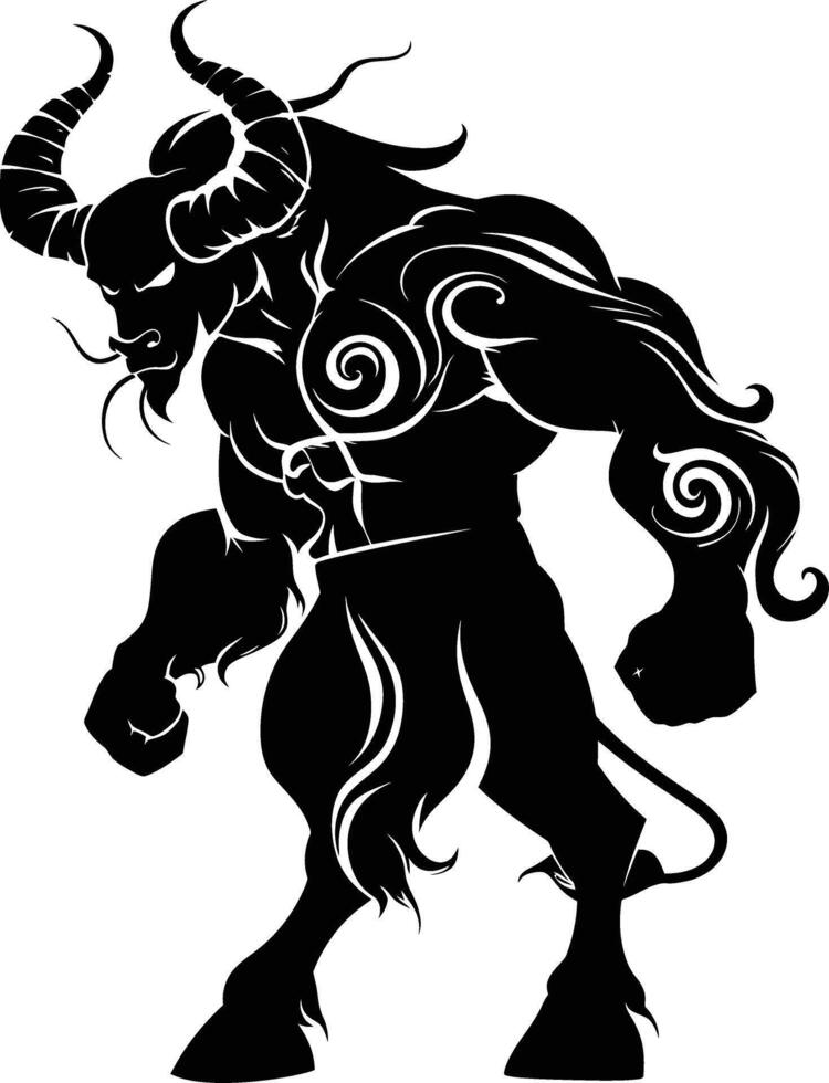 AI generated Silhouette Minotaur the Mythical Creature black color only vector