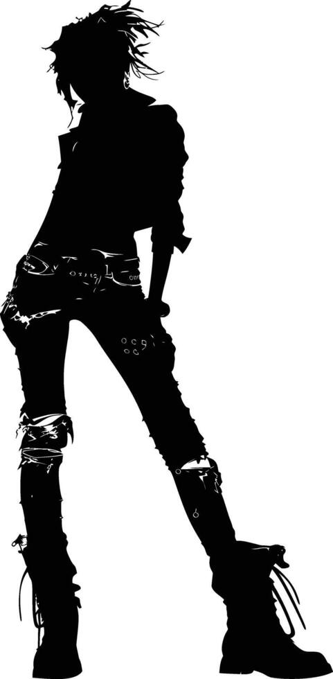 AI generated Silhouette punk lady woman skin head black color only full body vector