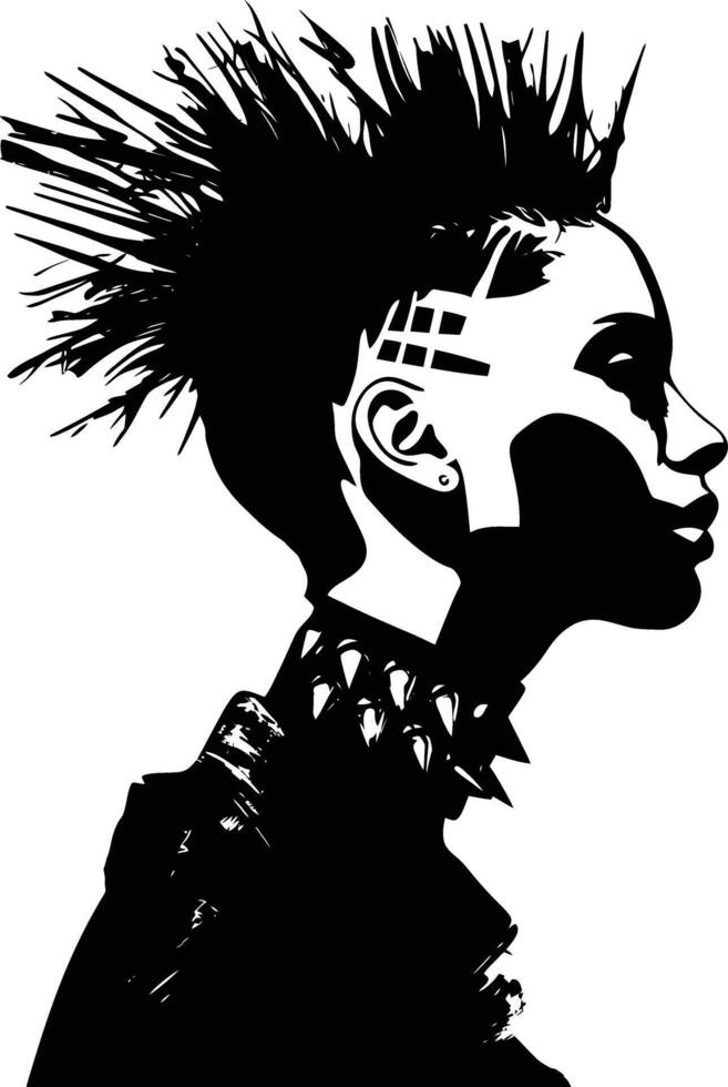 ai generado silueta punk dama mujer piel cabeza negro color solamente vector