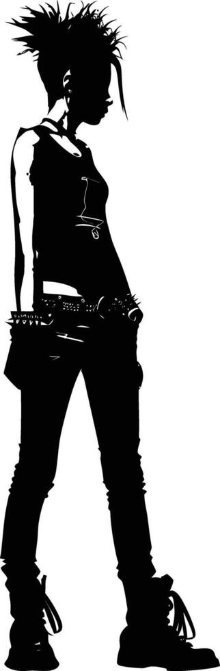 AI generated Silhouette punk lady woman skin head black color only full body vector