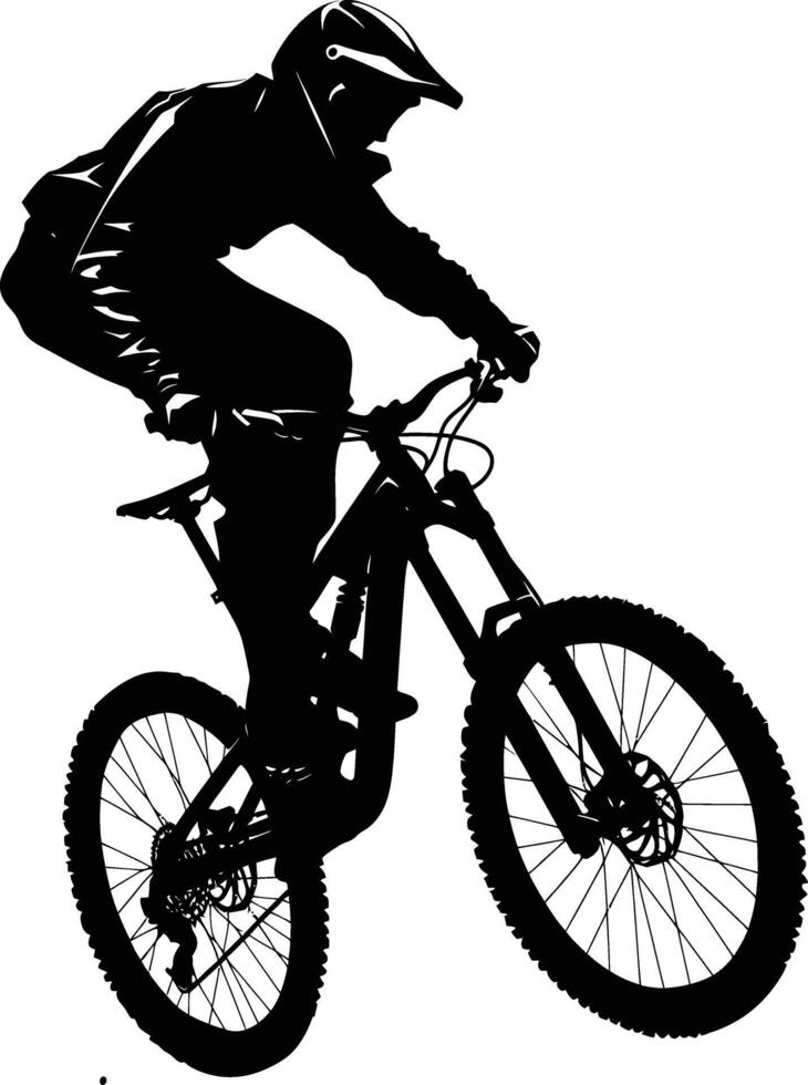 AI generated Silhouette mountain bike jumps in the air black color only vector