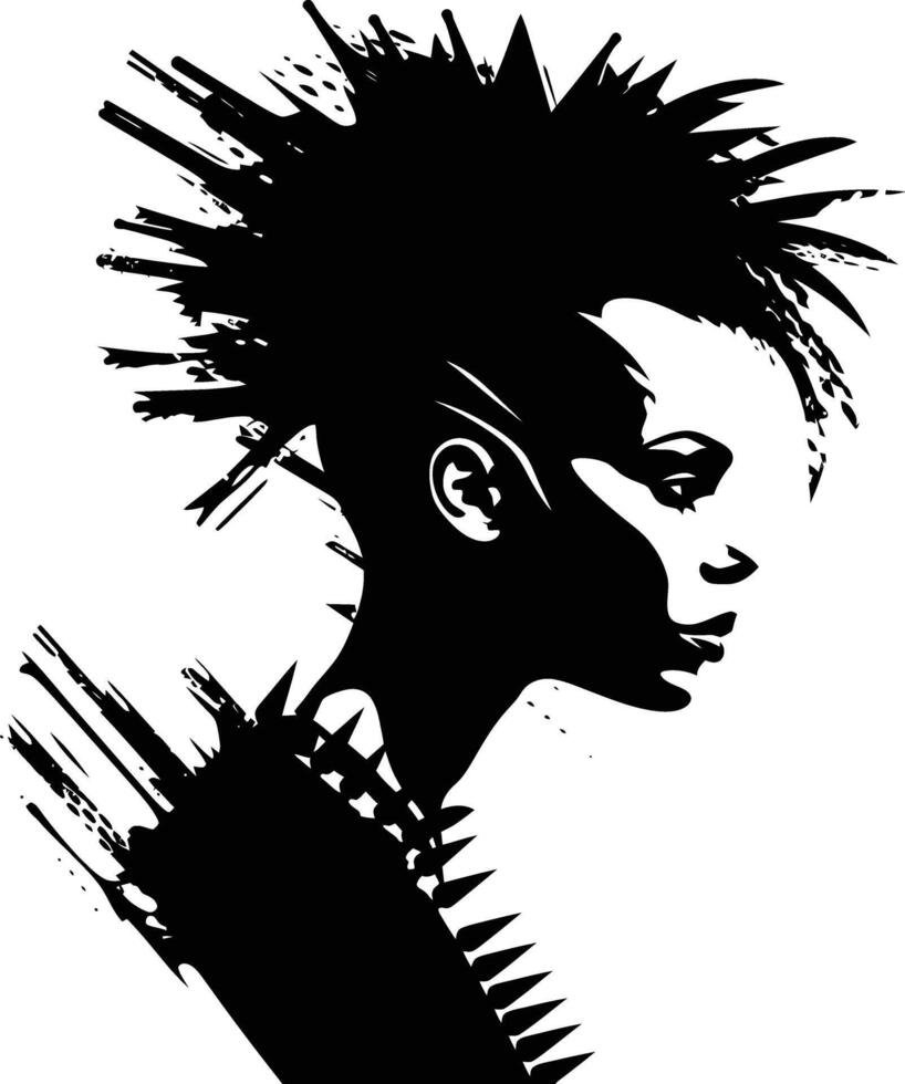 AI generated Silhouette punk lady woman skin head black color only vector