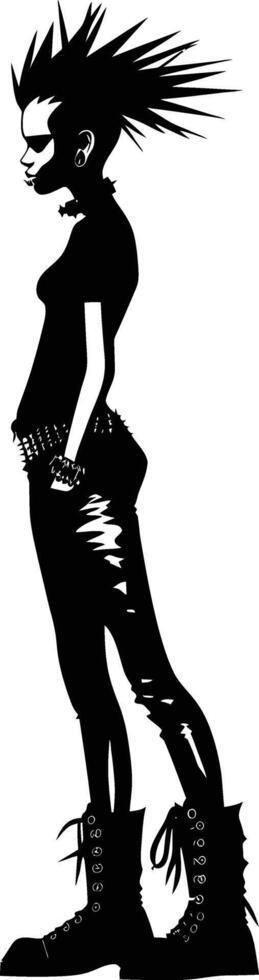 AI generated Silhouette punk lady woman skin head black color only full body vector