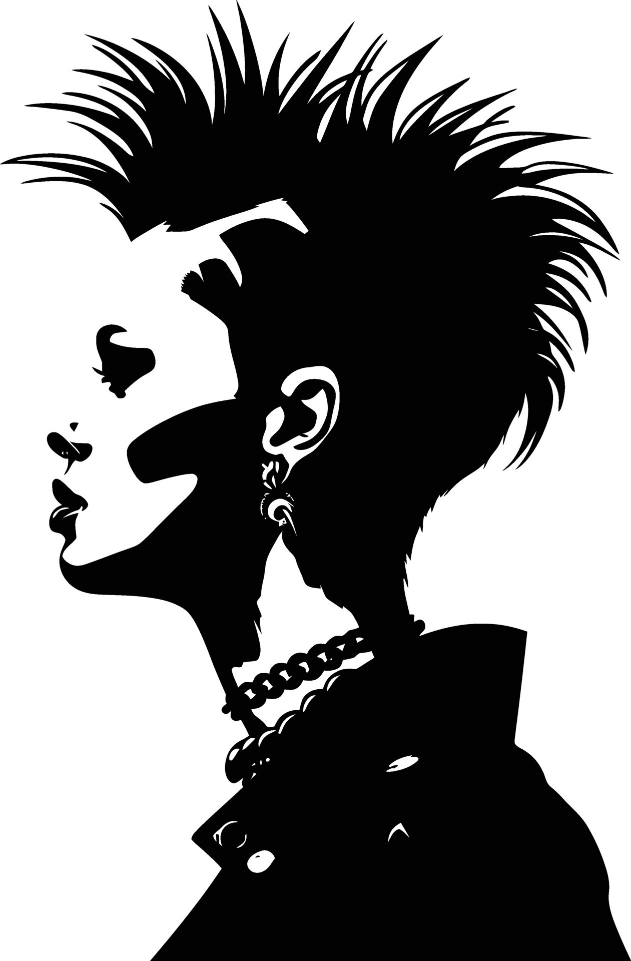 AI generated Silhouette punk lady woman skin head black color only ...
