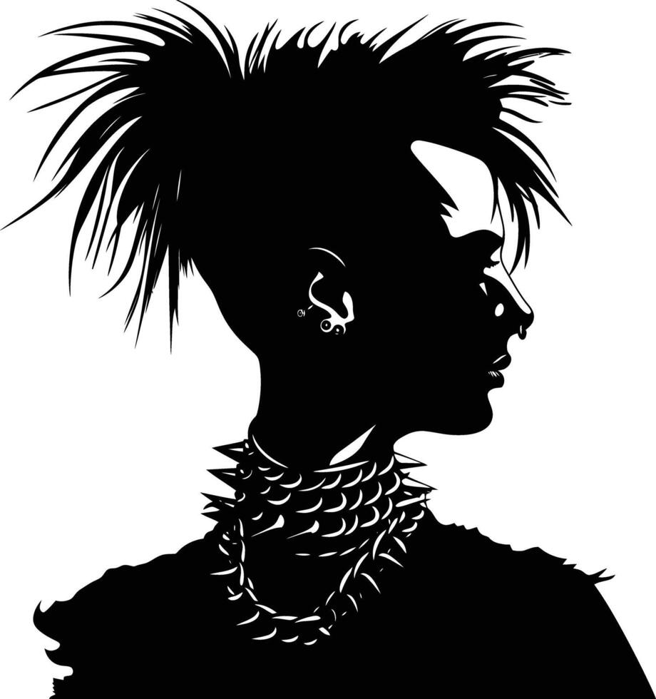 AI generated Silhouette punk lady woman skin head black color only vector