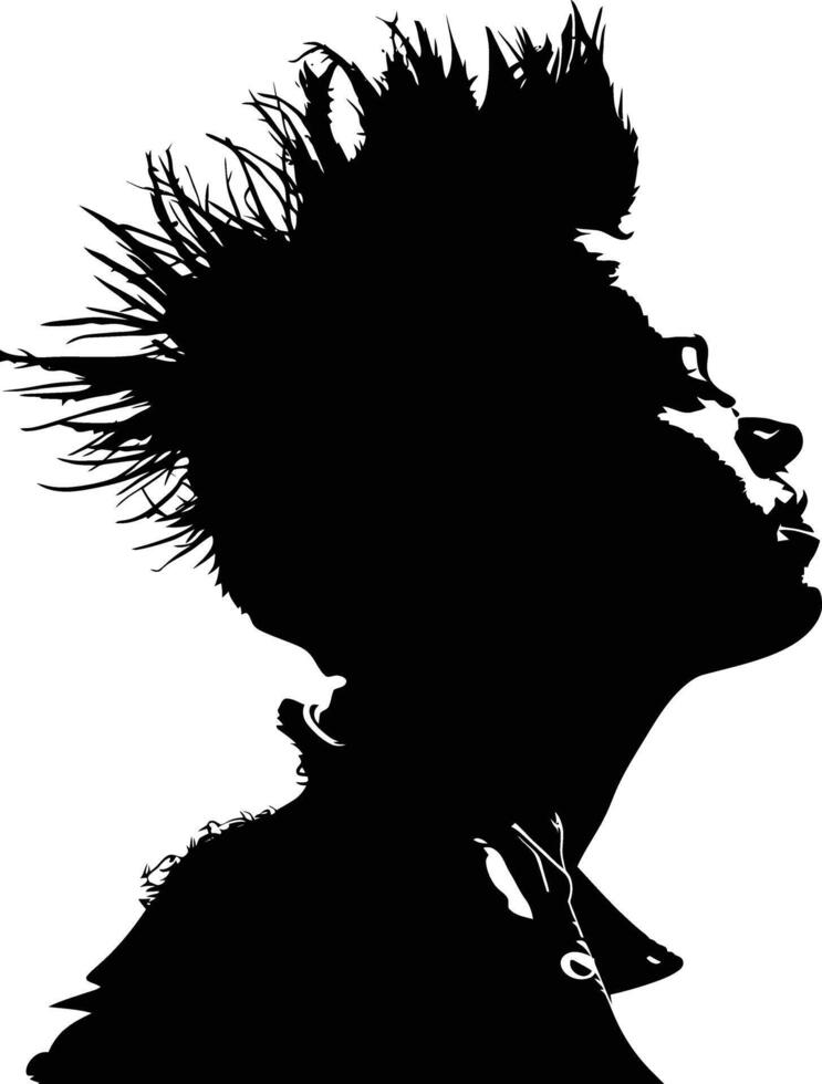 AI generated Silhouette punk lady woman skin head black color only vector