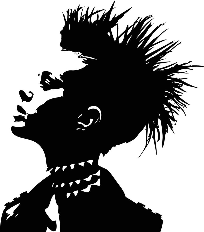 AI generated Silhouette punk lady woman skin head black color only vector