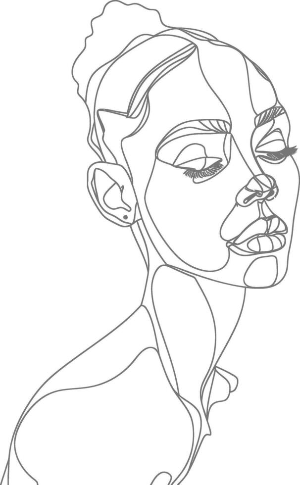 AI generated aesthetic woman with continuous line art style black color only vector