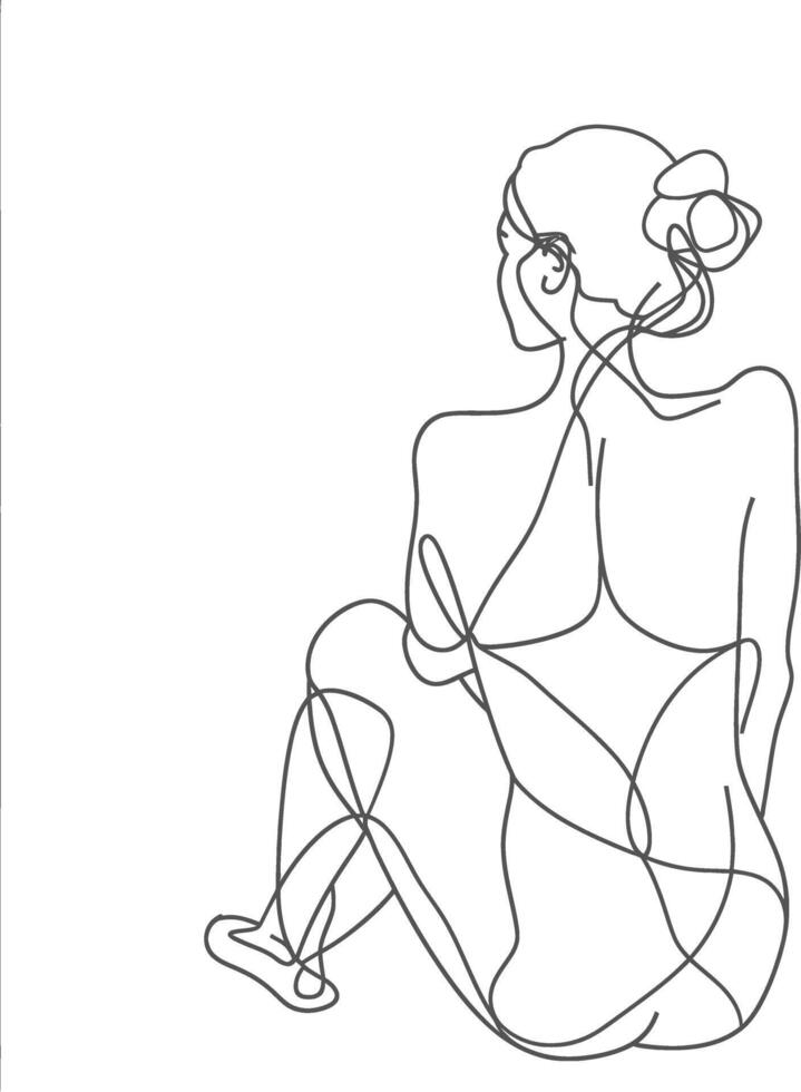 AI generated aesthetic woman with continuous line art style black color only vector