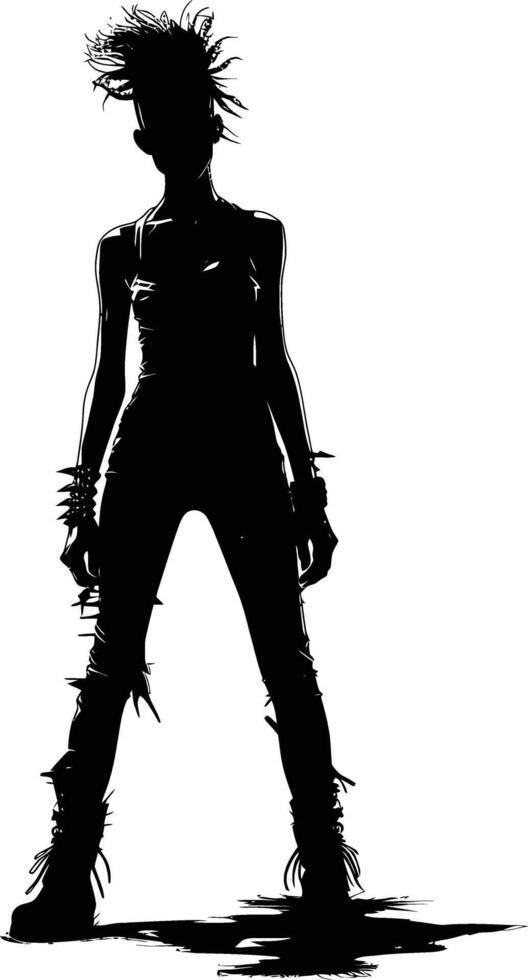 AI generated Silhouette punk lady woman skin head black color only full body vector