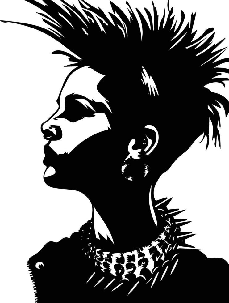 ai generado silueta punk dama mujer piel cabeza negro color solamente vector