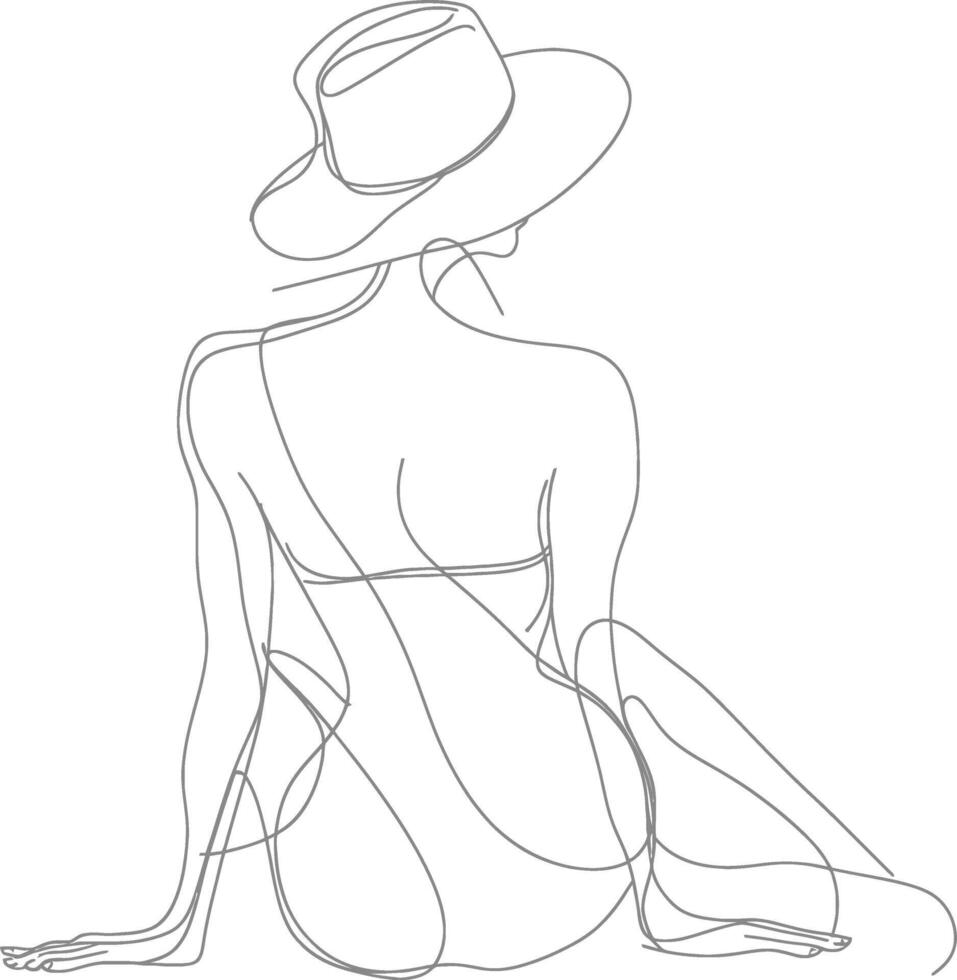 AI generated aesthetic woman with continuous line art style black color only vector
