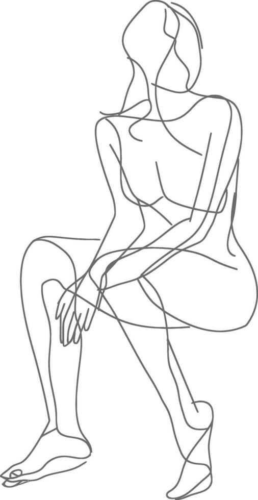 AI generated aesthetic woman with continuous line art style black color only vector
