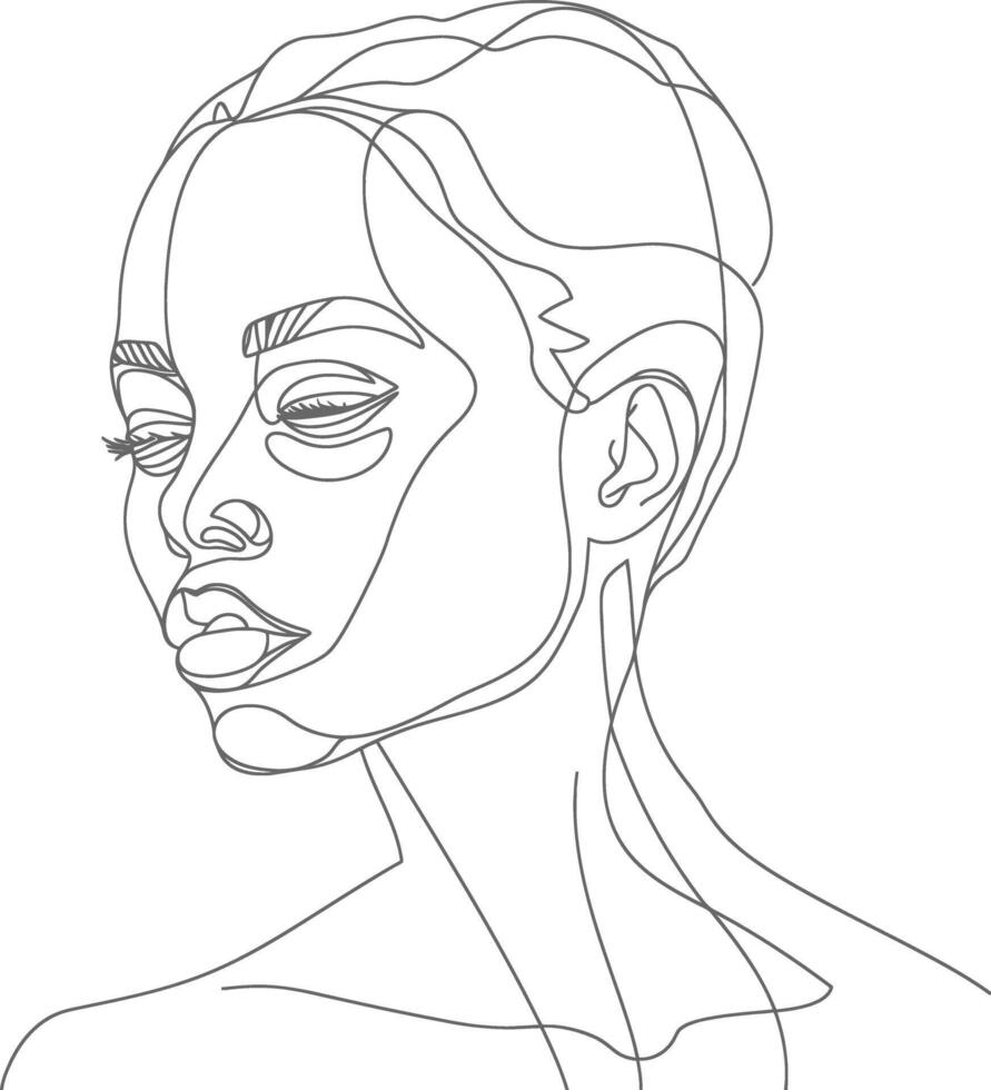 AI generated aesthetic woman with continuous line art style black color only vector