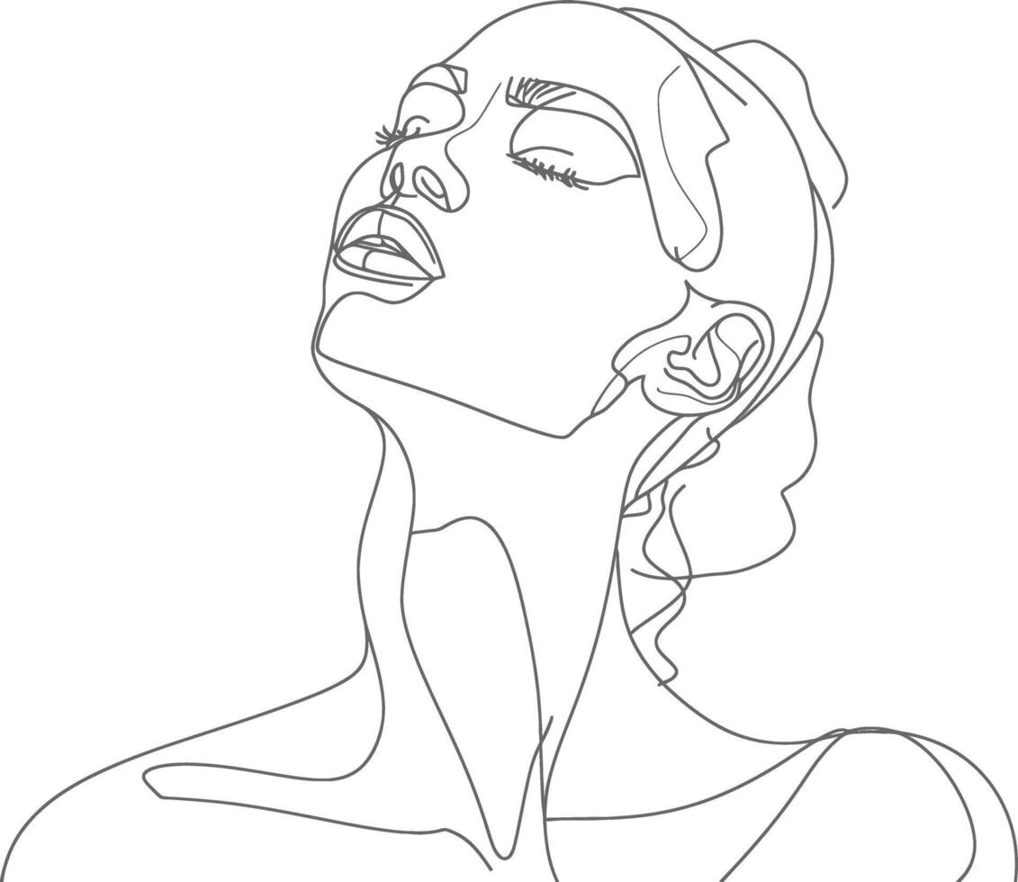 AI generated aesthetic woman with continuous line art style black color only vector