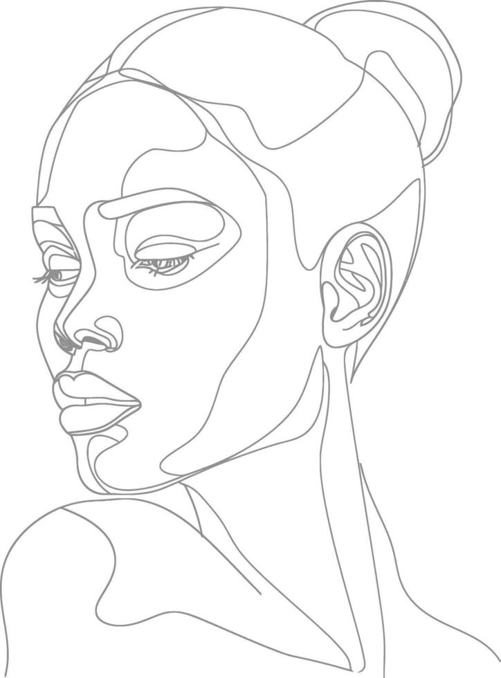 AI generated aesthetic woman with continuous line art style black color only vector
