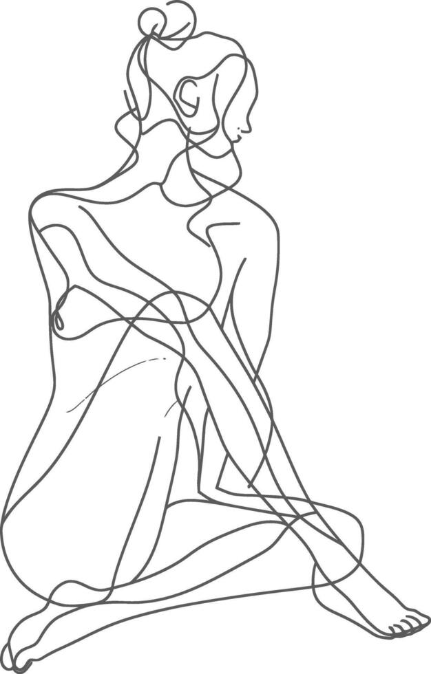 AI generated aesthetic woman with continuous line art style black color only vector