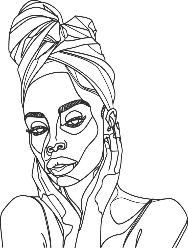 AI generated aesthetic woman with continuous line art style black color only vector