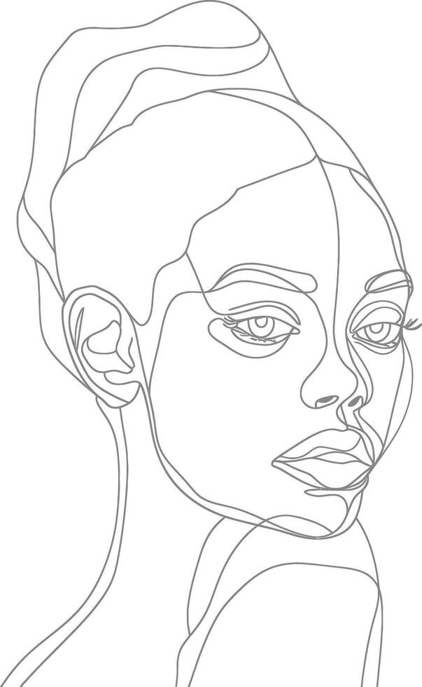 AI generated aesthetic woman with continuous line art style black color only vector